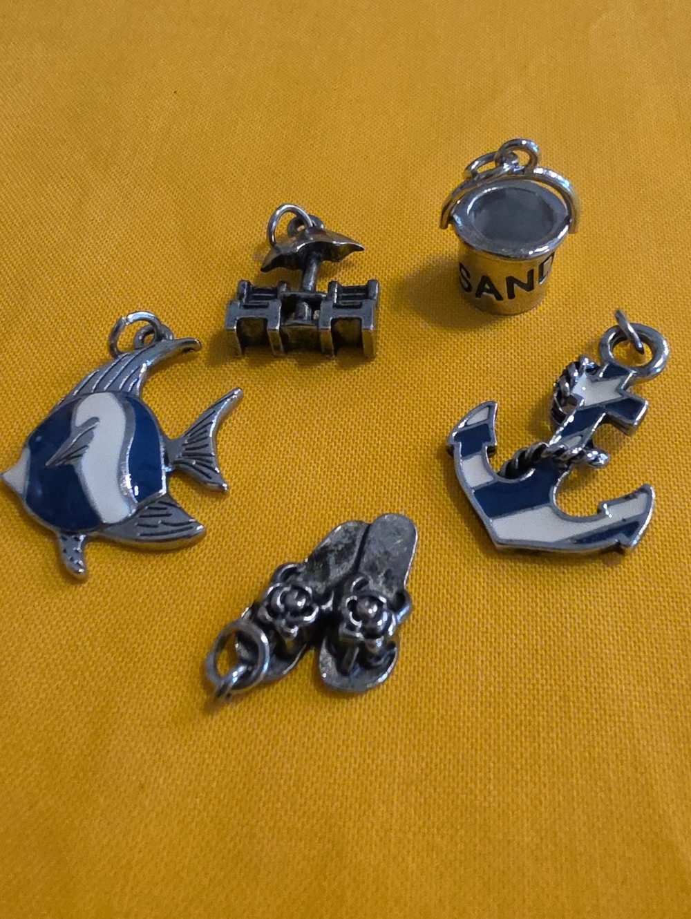 Lot of 5 Nautical Themed Silver-Tone & Navy Blue Enamel Pendants ⚓️🐠